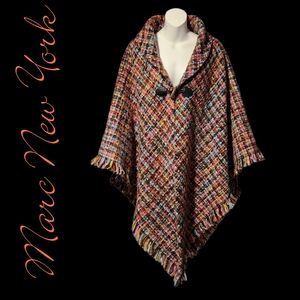 Marc New York Multicolor Tweed Fringe Cape with Pink Accents